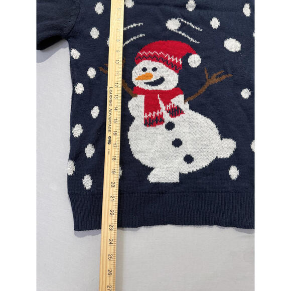 Taxi Unisex Kids Vintage Navy Blue Snowman Festive Christmas Sweater Size Small - Picture 6 of 8
